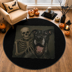 Funny Skeleton Selfie With Great Dane Round Rug Halloween Spooky Dog Lover Gift