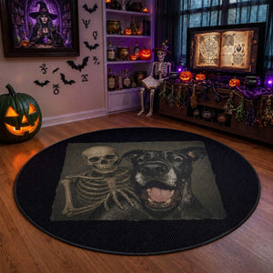 Funny Skeleton Selfie With Great Dane Round Rug Halloween Spooky Dog Lover Gift