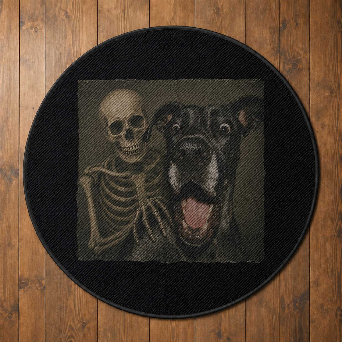 Funny Skeleton Selfie With Great Dane Round Rug Halloween Spooky Dog Lover Gift