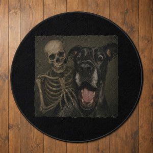 Funny Skeleton Selfie With Great Dane Round Rug Halloween Spooky Dog Lover Gift