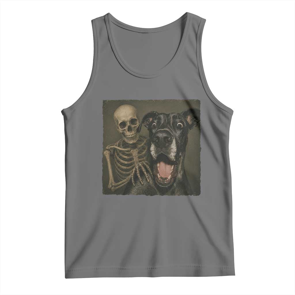 Funny Skeleton Selfie With Great Dane Tank Top Halloween Spooky Dog Lover Gift TS12 Black Heather Print Your Wear