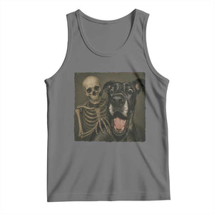 Funny Skeleton Selfie With Great Dane Tank Top Halloween Spooky Dog Lover Gift TS12 Black Heather Print Your Wear