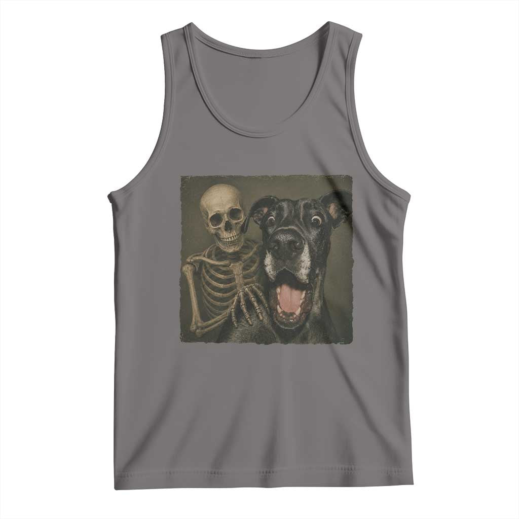 Funny Skeleton Selfie With Great Dane Tank Top Halloween Spooky Dog Lover Gift TS12 Deep Heather Print Your Wear