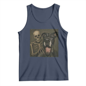 Funny Skeleton Selfie With Great Dane Tank Top Halloween Spooky Dog Lover Gift TS12 Navy Print Your Wear