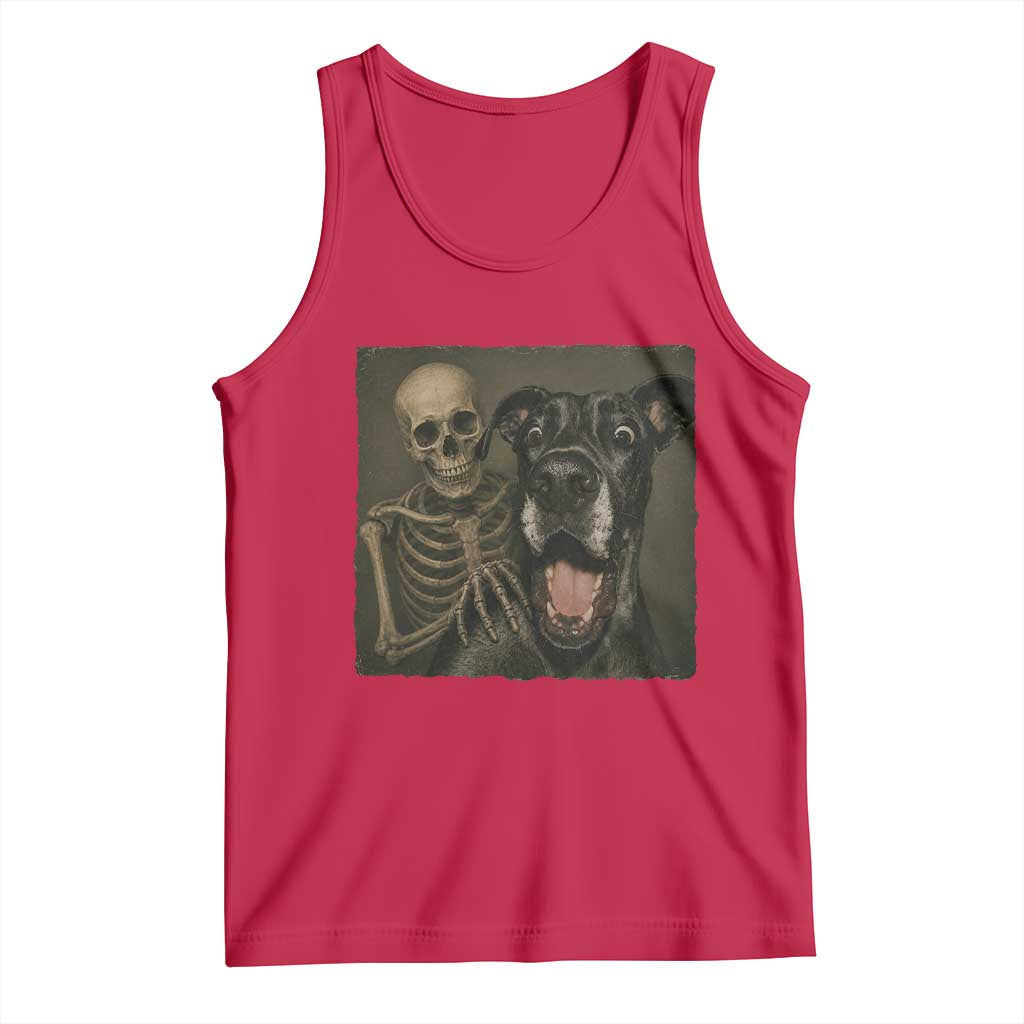 Funny Skeleton Selfie With Great Dane Tank Top Halloween Spooky Dog Lover Gift TS12 Red Print Your Wear