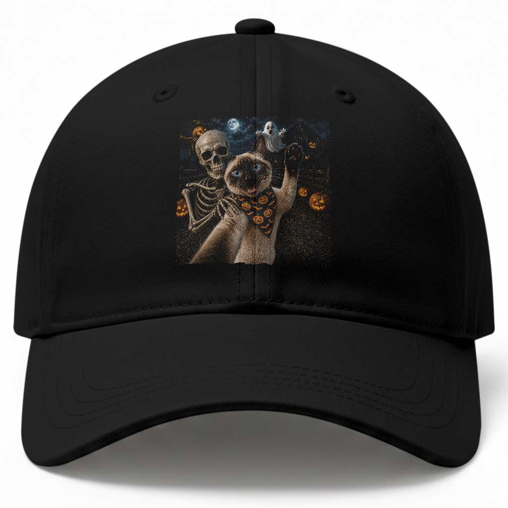 Funny Skeleton Selfie Siamese Cat Baseball Cap Halloween Spooky Cat Lover Gift TS12 Print Your Wear