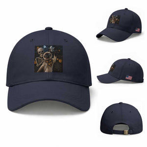 Funny Skeleton Selfie Siamese Cat Baseball Cap Halloween Spooky Cat Lover Gift TS12 Baseball Cap Universal Fit Navy Print Your Wear