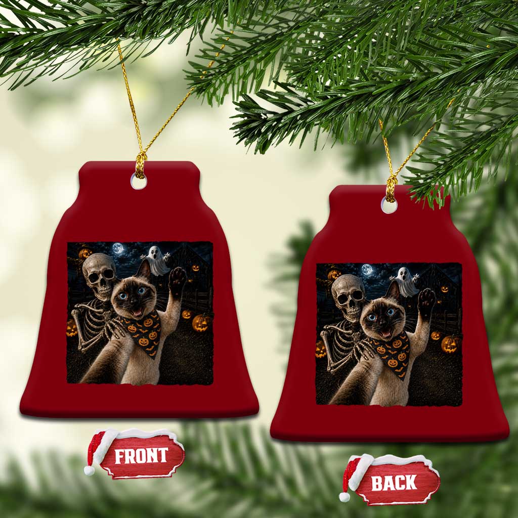 Funny Skeleton Selfie Siamese Cat Ceramic Ornament Halloween Spooky Cat Lover Gift TS12 Print Your Wear