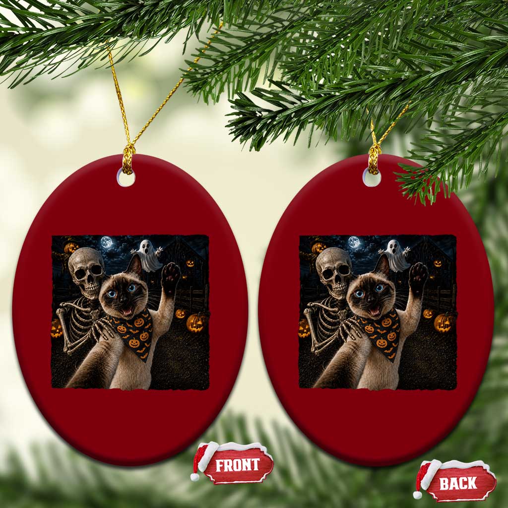 Funny Skeleton Selfie Siamese Cat Ceramic Ornament Halloween Spooky Cat Lover Gift TS12 Print Your Wear