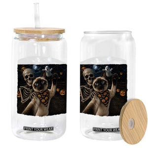 Funny Skeleton Selfie Siamese Cat Glass Can Halloween Spooky Cat Lover Gift TS12 Print Your Wear