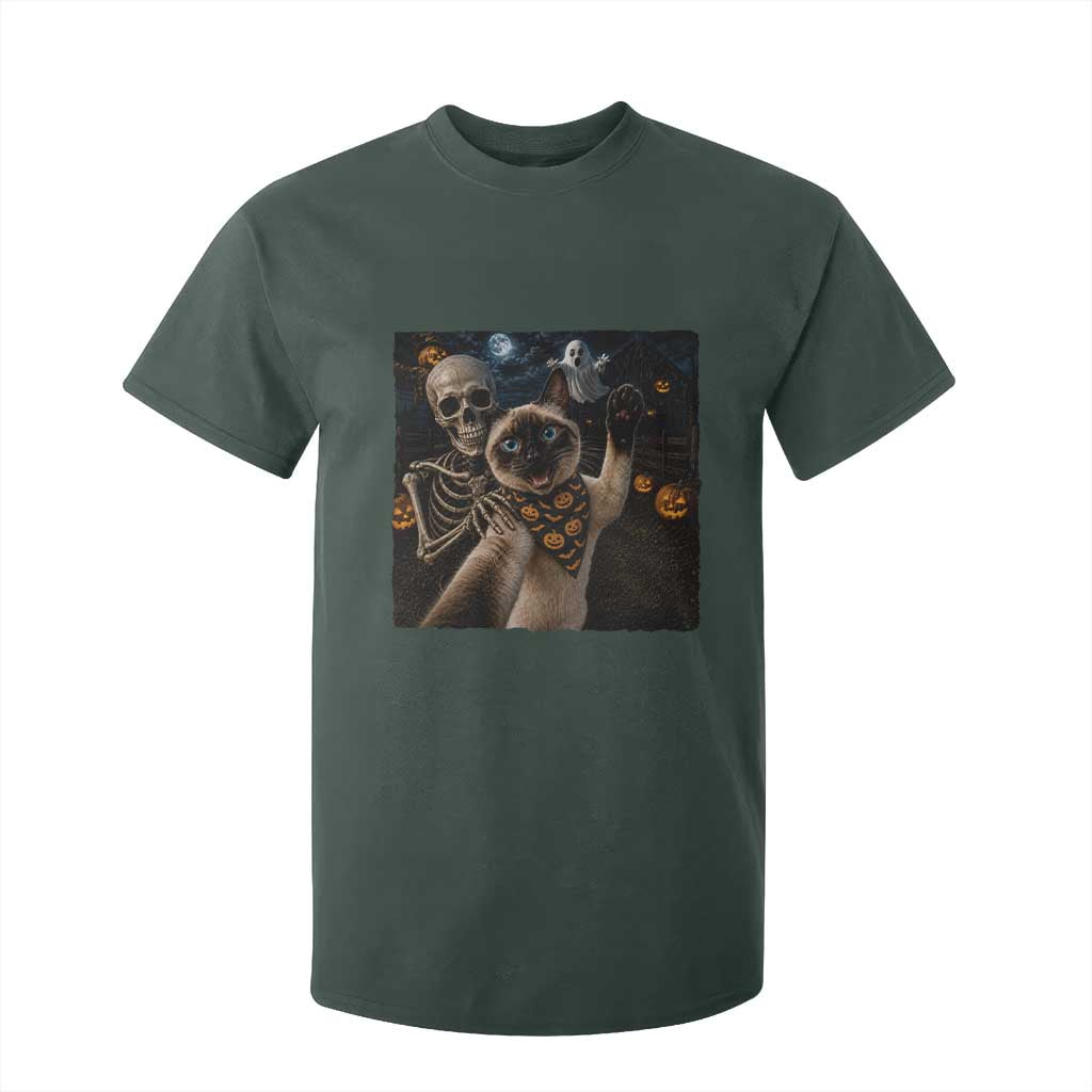 Funny Skeleton Selfie Siamese Cat T Shirt For Kid Halloween Spooky Cat Lover Gift TS12 Dark Forest Green Print Your Wear