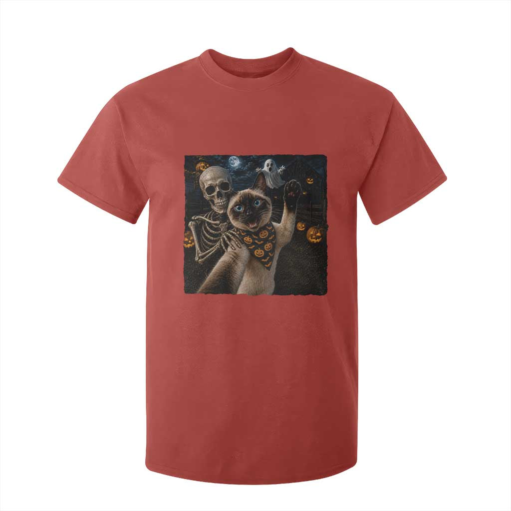 Funny Skeleton Selfie Siamese Cat T Shirt For Kid Halloween Spooky Cat Lover Gift TS12 Red Print Your Wear