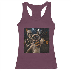 Funny Skeleton Selfie Siamese Cat Racerback Tank Top Halloween Spooky Cat Lover Gift TS12 Maroon Print Your Wear