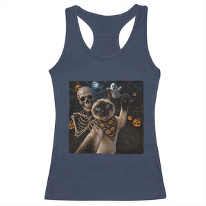 Funny Skeleton Selfie Siamese Cat Racerback Tank Top Halloween Spooky Cat Lover Gift TS12 Navy Print Your Wear
