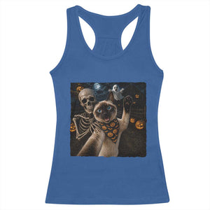Funny Skeleton Selfie Siamese Cat Racerback Tank Top Halloween Spooky Cat Lover Gift TS12 Royal Blue Print Your Wear