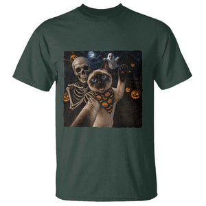 Funny Skeleton Selfie Siamese Cat T Shirt Halloween Spooky Cat Lover Gift TS12 Dark Forest Green Print Your Wear