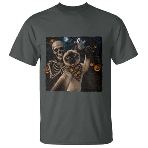 Funny Skeleton Selfie Siamese Cat T Shirt Halloween Spooky Cat Lover Gift TS12 Dark Heather Print Your Wear