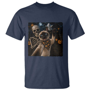 Funny Skeleton Selfie Siamese Cat T Shirt Halloween Spooky Cat Lover Gift TS12 Navy Print Your Wear