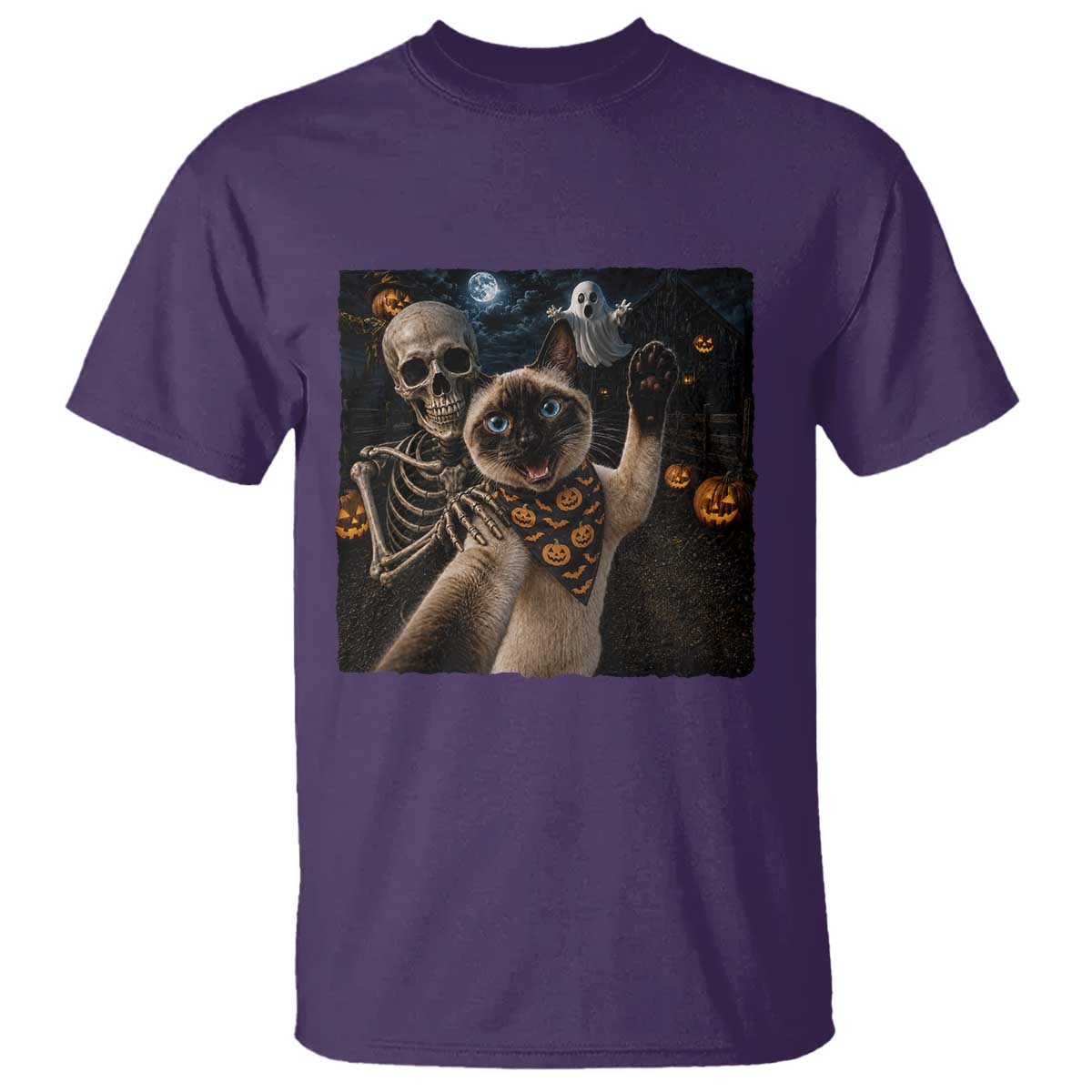 Funny Skeleton Selfie Siamese Cat T Shirt Halloween Spooky Cat Lover Gift TS12 Purple Print Your Wear