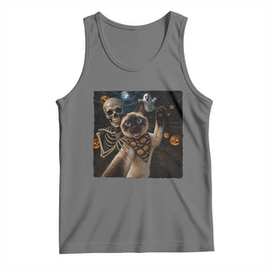 Funny Skeleton Selfie Siamese Cat Tank Top Halloween Spooky Cat Lover Gift TS12 Black Heather Print Your Wear