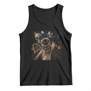 Funny Skeleton Selfie Siamese Cat Tank Top Halloween Spooky Cat Lover Gift TS12 Black Print Your Wear