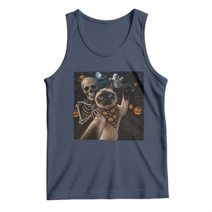 Funny Skeleton Selfie Siamese Cat Tank Top Halloween Spooky Cat Lover Gift TS12 Navy Print Your Wear
