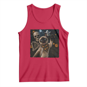 Funny Skeleton Selfie Siamese Cat Tank Top Halloween Spooky Cat Lover Gift TS12 Red Print Your Wear