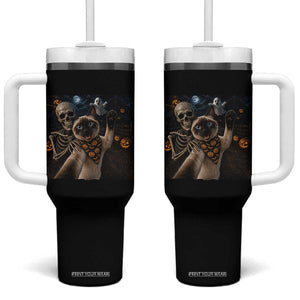 Funny Skeleton Selfie Siamese Cat Tumbler With Handle Halloween Spooky Cat Lover Gift TS12 One Size: 40 oz Black Print Your Wear