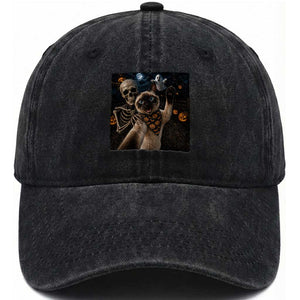 Funny Skeleton Selfie Siamese Cat Washed Cotton Baseball Cap Halloween Spooky Cat Lover Gift TS12 Print Your Wear