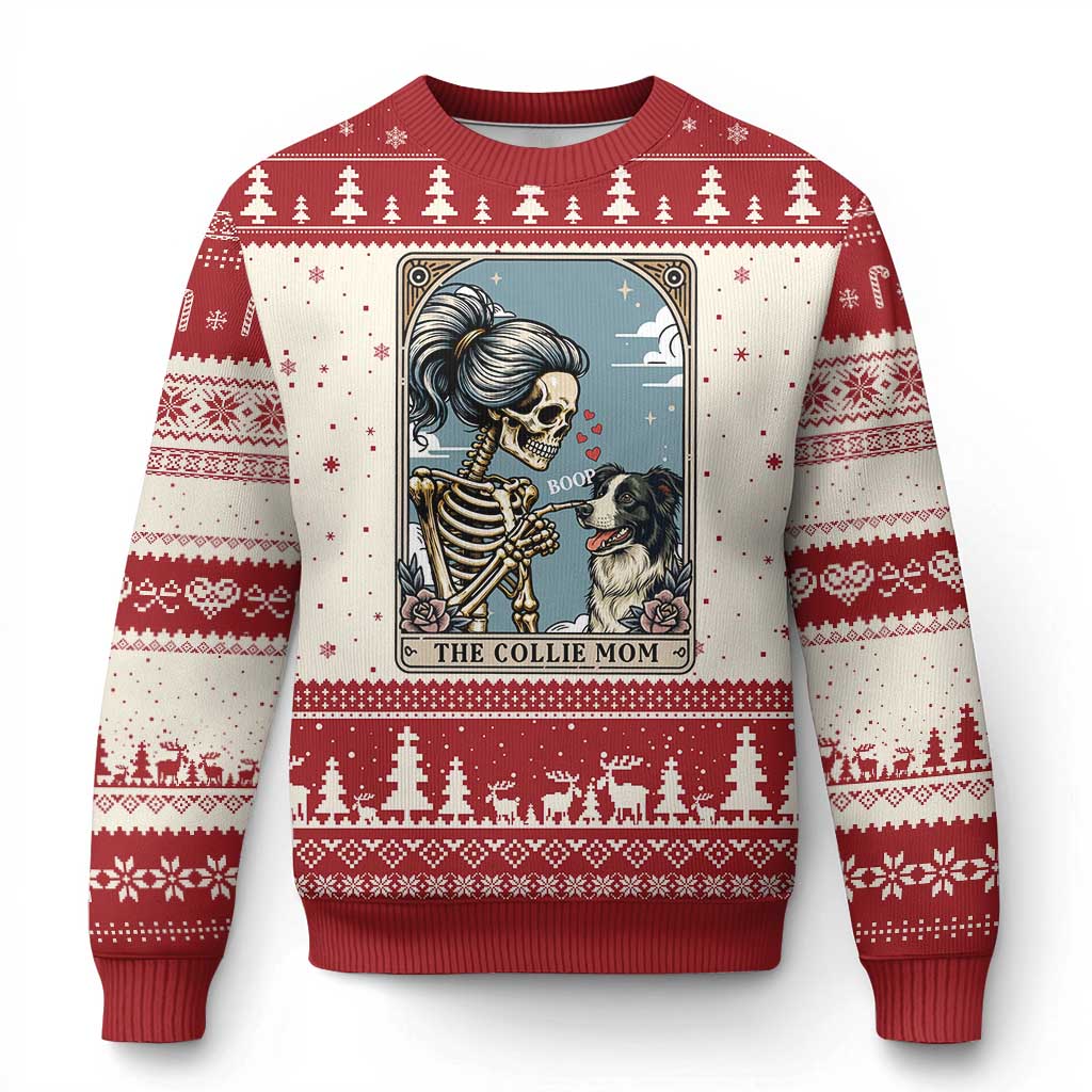 Border Collie Mom Skeleton Tarot Card Ugly Christmas Sweater Boop Sheepdog Dog Lover Gift TS12 Beige Red Print Your Wear