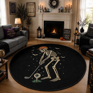 Halloween Skeleton Golfer Round Rug Funny Golf Lover Gift