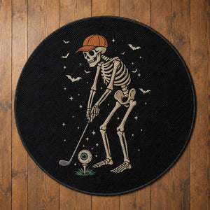 Halloween Skeleton Golfer Round Rug Funny Golf Lover Gift