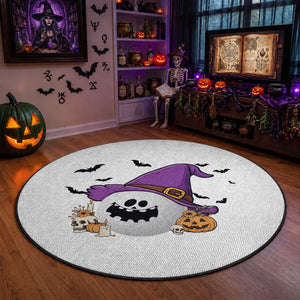 Halloween Golfer Gift Round Rug Creepy Golf Ball With Witch Hat