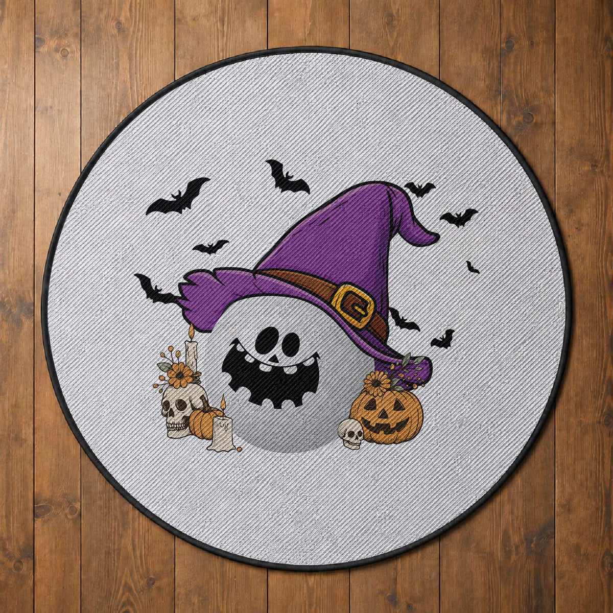 Halloween Golfer Gift Round Rug Creepy Golf Ball With Witch Hat