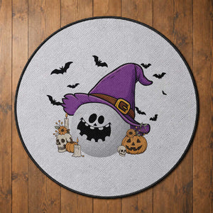 Halloween Golfer Gift Round Rug Creepy Golf Ball With Witch Hat