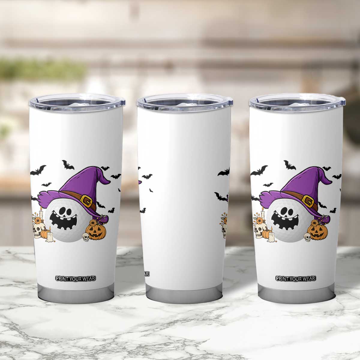 Halloween Golfer Gift Tumbler Cup Creepy Golf Ball With Witch Hat TS12 Print Your Wear