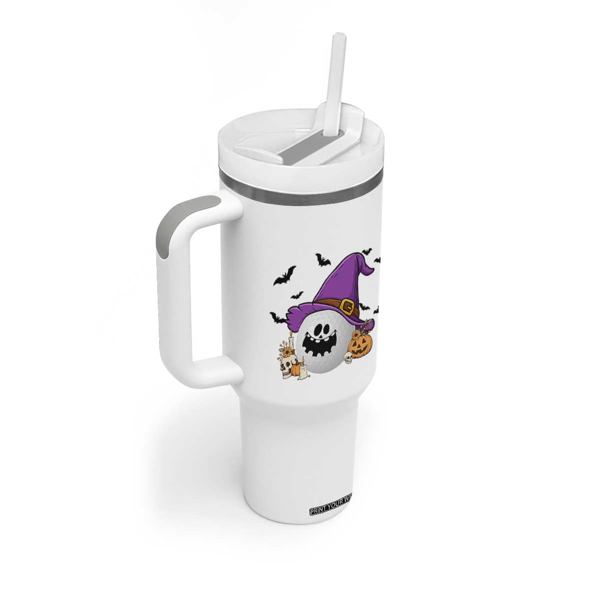 Halloween Golfer Gift Tumbler With Handle Creepy Golf Ball With Witch Hat TS12 Print Your Wear