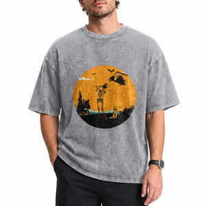 Funny Skeleton Golf Player Washed Cotton T-Shirt Halloween Gift