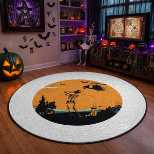 Funny Skeleton Golf Player Round Rug Halloween Gift