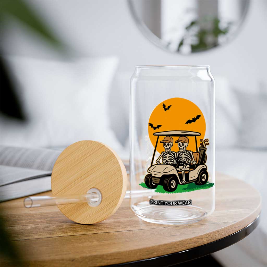 Funny Halloween Gift Glass Can Skeleton Driving Golf Cart TS12 Print Your Wear