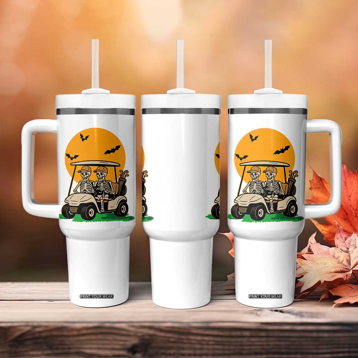 Funny Halloween Gift Tumbler With Handle Skeleton Driving Golf Cart TS12 Print Your Wear