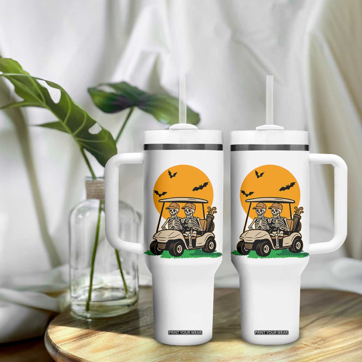 Funny Halloween Gift Tumbler With Handle Skeleton Driving Golf Cart TS12 Print Your Wear