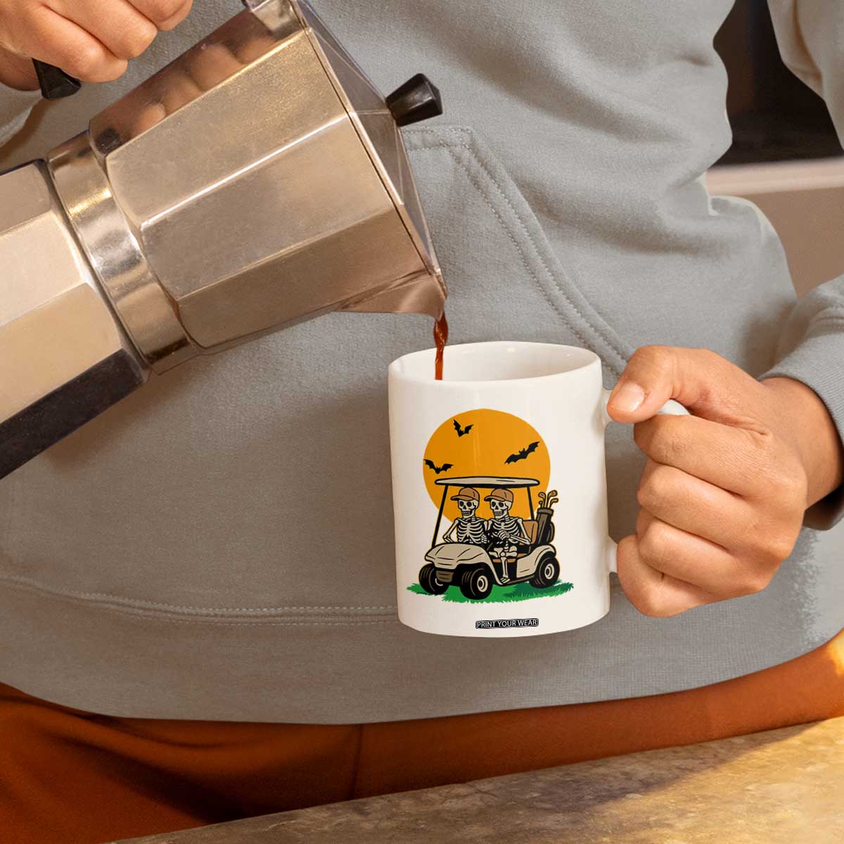 Funny Halloween Gift Coffee Mug Skeleton Driving Golf Cart TS12 Print Your Wear