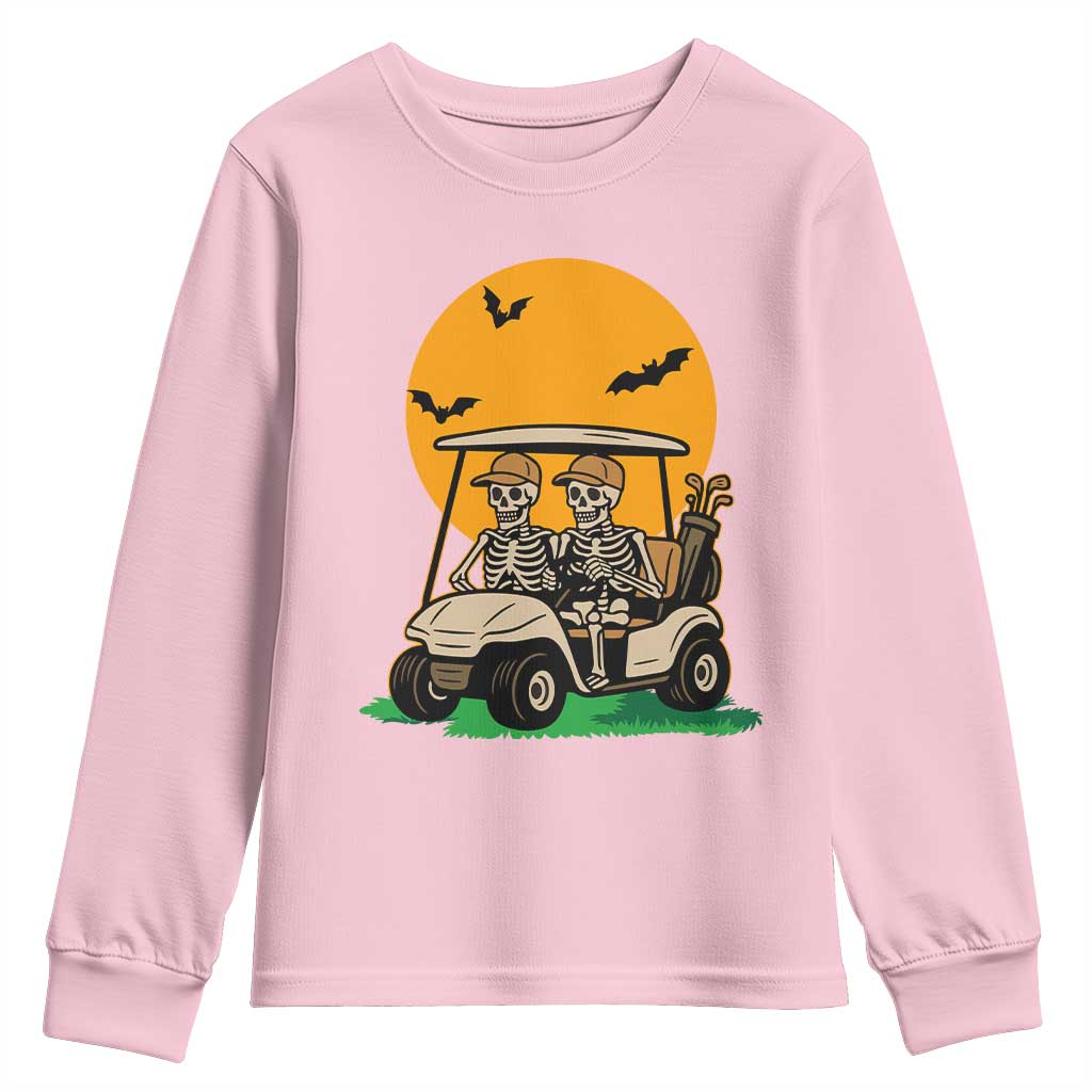 Funny Halloween Gift Youth Sweatshirt Skeleton Driving Golf Cart TS12 Light Pink Print Your Wear
