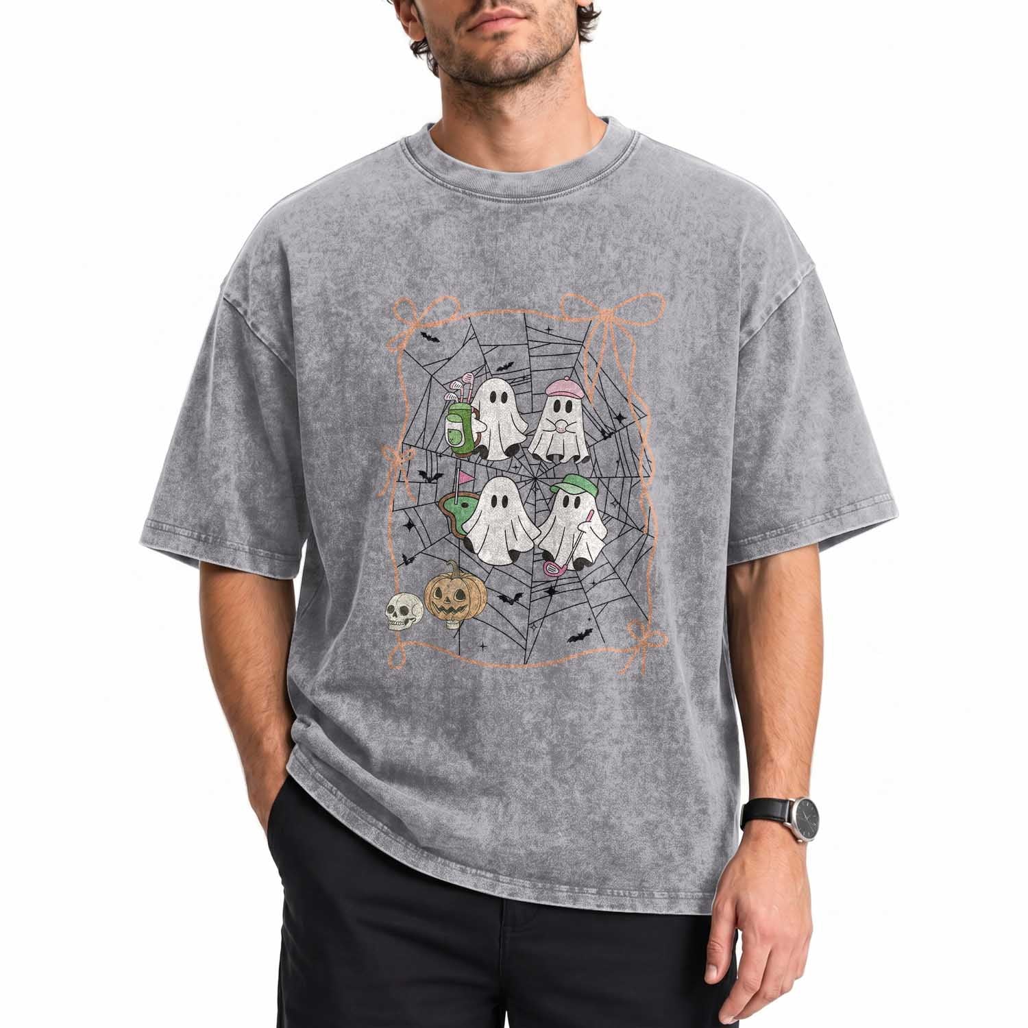 Funny Halloween Washed Cotton T-Shirt Ghost Golf Gift for Women