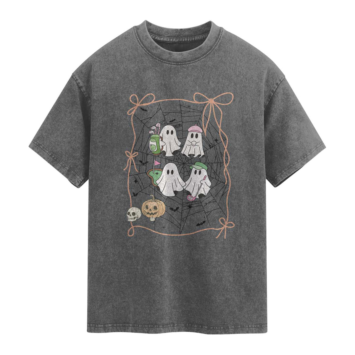 Funny Halloween Washed Cotton T-Shirt Ghost Golf Gift for Women