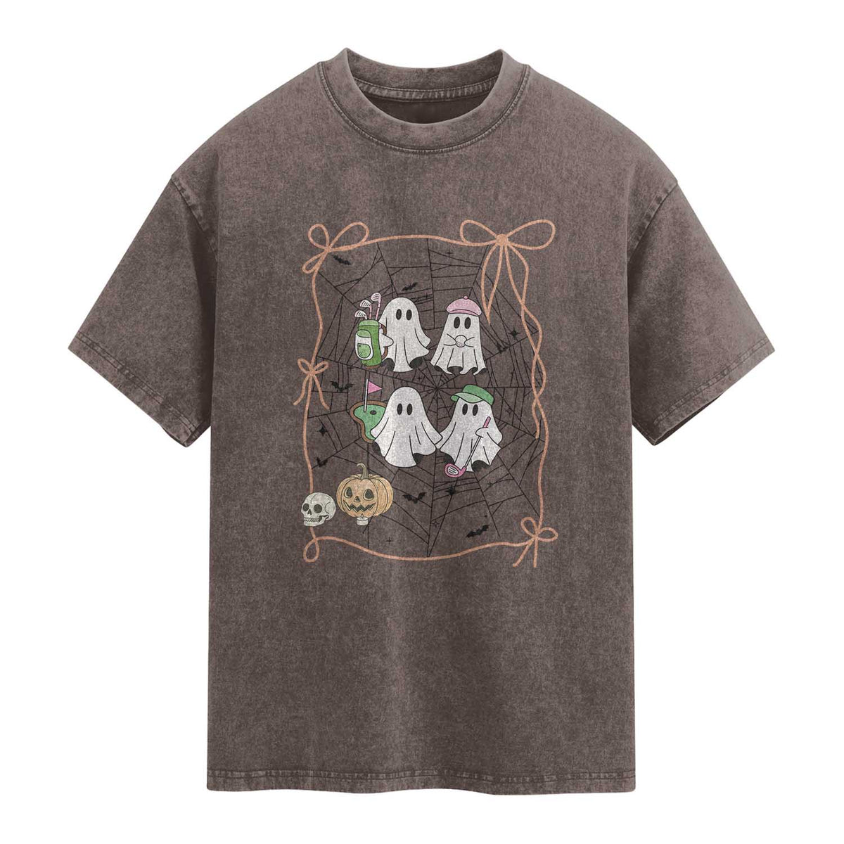 Funny Halloween Washed Cotton T-Shirt Ghost Golf Gift for Women