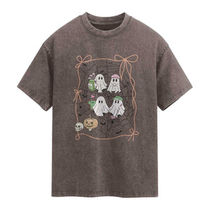 Funny Halloween Washed Cotton T-Shirt Ghost Golf Gift for Women