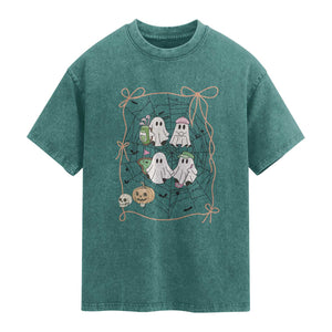 Funny Halloween Washed Cotton T-Shirt Ghost Golf Gift for Women
