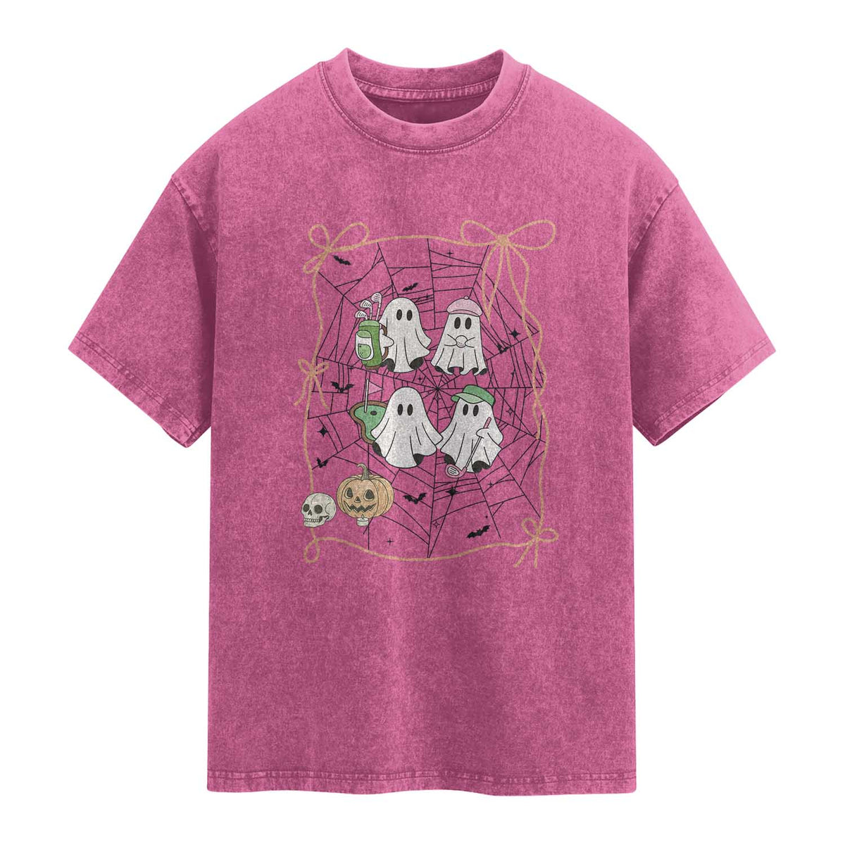 Funny Halloween Washed Cotton T-Shirt Ghost Golf Gift for Women